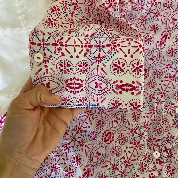 Foxcroft fitted button up blouse 3/4 sleeve size 4 flip cuffs white pink blue - Picture 5 of 11